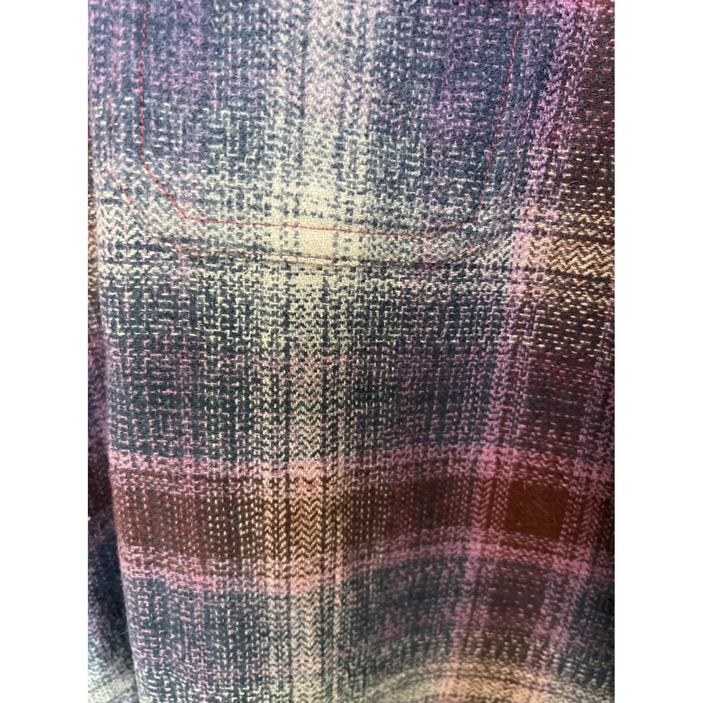 Woolrich Womens Purple Blue Plaid 100% Wool Flannel Shirt L Lumberjack Rustic - Picture 9 of 10